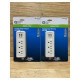 3-Outlet USB Travel Wall Tap Surge Protector, White (lot of 2)