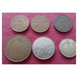 (6) Vintage George V Canadian Coins - (1) Silver
