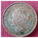 1944 Curacao Silver 1 Gulden Coin