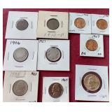 Mixed US Coin Lot - Pennies, Nickels & Silver Quarter