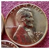 (3) Gorgeous Uncirculated Red 1954-S Wheat Pennies