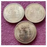 (3) Gorgeous Uncirculated Red 1954-S Wheat Pennies