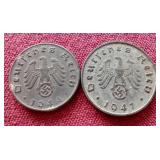 (2) WW2 Germany Third Reich Coins - 5 & 10 Pfennig