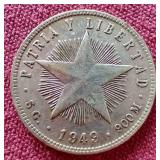 1949 Cuba Silver 20 Centavos Coin