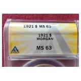1921 Morgan Dollar - ANACS MS63