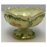 1898 Antique Northwood Custard Glass Compote Gold Trim Pedestal Bowl (GLOWS) Chips Present