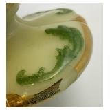 1898 Antique Northwood Custard Glass Compote Gold Trim Pedestal Bowl (GLOWS) Chips Present