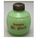 1900 Miniature Northwood Custard Glass/Jaedite Sugar Shaker With Metal Lid 2 3/4"