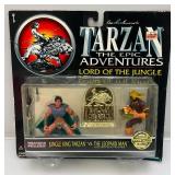 1995 TARZAN The Epic Adventures Lord Of The Jungle (Jungle King Tarzan Vs. The Leopard Man Action Figures With Bonus Collector Badge (NEW OLD STOCK)