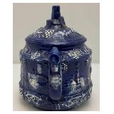 Vintage German Castle Stoneware Blue/White With Cover 12" x 11" x 9"