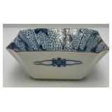 Vintage Japanese Arita Porcelain Cobalt Blue Flying Crane Design Square Bowl 4 3/4"