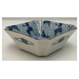Vintage Japanese Arita Porcelain Cobalt Blue Flying Crane Design Square Bowl 4 3/4"