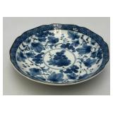 Vintage Japanese Takahashi Porcelain Cobalt Blue/White Floral Bowl 6.25" With Foil Label