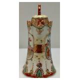 Antique Japanese Moriage Chocolate Pot, Kutani Style, Hand Painted Geisha And Landscape And More 9 1/2" Has Hairline Cracks Present
