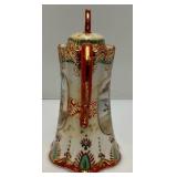 Antique Japanese Moriage Chocolate Pot, Kutani Style, Hand Painted Geisha And Landscape And More 9 1/2" Has Hairline Cracks Present