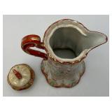 Antique Japanese Moriage Chocolate Pot, Kutani Style, Hand Painted Geisha And Landscape And More 9 1/2" Has Hairline Cracks Present