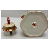 Antique Japanese Moriage Chocolate Pot, Kutani Style, Hand Painted Geisha And Landscape And More 9 1/2" Has Hairline Cracks Present