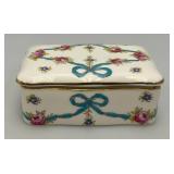 Beautiful Floral Adorned Staffordshire Trinket Box With Small Trinket Dish (Small Chip In Small Dish)