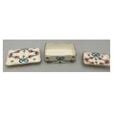 Beautiful Floral Adorned Staffordshire Trinket Box With Small Trinket Dish (Small Chip In Small Dish)