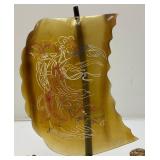 Vintage Chinese Carved Buffalo Horn Fishing Boat 10" x 9 1/2" x 4"