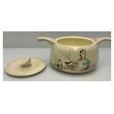 Vintage RED WING Pottery Bob White Collection Two Handled Casserole Dish With Lid,  Quail Adorned 14" x 7" x 9 1/2"