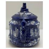 Vintage German Castle Stoneware Blue/White With Cover 12" x 11" x 9"