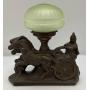 EST.  $175.00 To $325.00 1930's Art Deco Roman Chariot Table Lamp With Embossed  Uranium Glass Shade (Works)