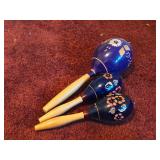 Lot of (3) Vintage Hand-painted Finish Wooden Maracas