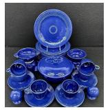 Vintage Fiesta Ware Cobalt Blue Dinnerware Set with Casserole, Plates, Bowls, Cups and Shakers