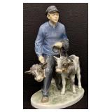 Royal Copenhagen Boy with Calves 1858 Porcelain Figurine