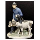 Royal Copenhagen Boy with Calves 1858 Porcelain Figurine