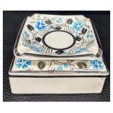 Vintage Empire Porcelain Cigarette Box / Trinket Box and Ashtray Set with Silver Luster and Blue Floral Design England