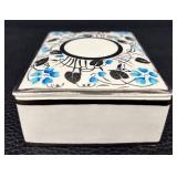 Vintage Empire Porcelain Cigarette Box / Trinket Box and Ashtray Set with Silver Luster and Blue Floral Design England