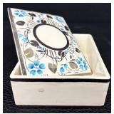 Vintage Empire Porcelain Cigarette Box / Trinket Box and Ashtray Set with Silver Luster and Blue Floral Design England
