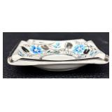 Vintage Empire Porcelain Cigarette Box / Trinket Box and Ashtray Set with Silver Luster and Blue Floral Design England