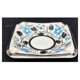 Vintage Empire Porcelain Cigarette Box / Trinket Box and Ashtray Set with Silver Luster and Blue Floral Design England