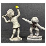 Hudson Pewter Walli Ortman Tennis and Vintage Walli Ortan Skateboarder Figurines Set
