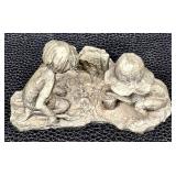 Vintage Walli Ortman Pewter Sand Castle Boy and Girl Playing in the Sand