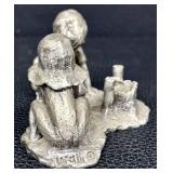 Vintage Walli Ortman Pewter Sand Castle Boy and Girl Playing in the Sand