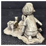 Vintage Walli Ortman Pewter Sand Castle Boy and Girl Playing in the Sand