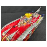 Vintage 13" ASTRONEF Electrique Electronic Battery Operated Tin Space Ship Toy