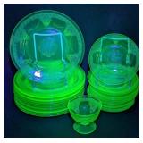 Antique Federal Glass Georgian Lovebirds Uranium Glass Plates Set