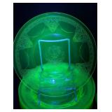 Antique Federal Glass Georgian Lovebirds Uranium Glass Plates Set