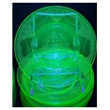 Antique Federal Glass Georgian Lovebirds Uranium Glass Plates Set