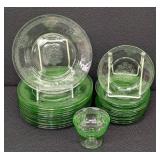 Antique Federal Glass Georgian Lovebirds Uranium Glass Plates Set
