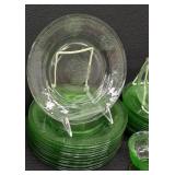 Antique Federal Glass Georgian Lovebirds Uranium Glass Plates Set