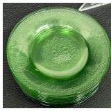 Antique Federal Glass Georgian Lovebirds Uranium Glass Plates Set