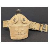 Vintage U.S. Vintage Military Canteen with Canvas Cover & Belt - 6x8 in