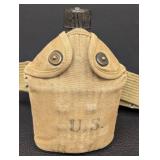 Vintage U.S. Vintage Military Canteen with Canvas Cover & Belt - 6x8 in