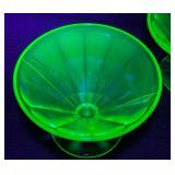 Vintage Uranium Footed Glass Dish and Four Stemmed Sherbet Dishes